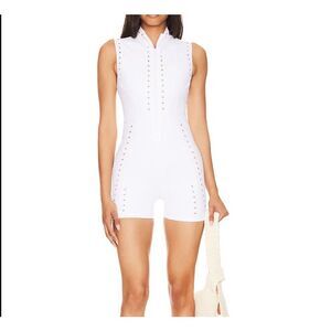 New Gigi C Kina Zip Front Open Back Cutout Romper L White